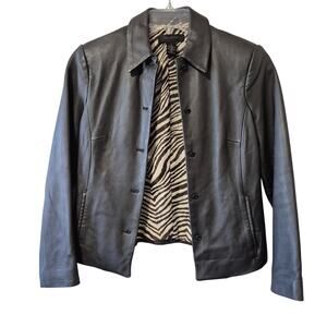 Vintage The Limited Womens Leather Black Fitted Jacket XS Zebra stripe lining